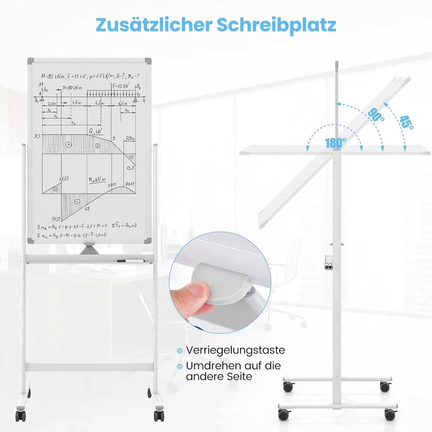 Costway Doppelseitiges Mobiles Whiteboard mit Rollen Weiß 60 x 90 cm_4