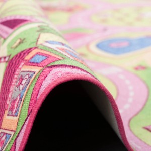 Detailansicht: Rosa Snapstyle Kinder Straßenteppich 160x160cm, Kurzflorteppich mit Straßenmuster.