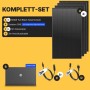 Solakon Balkonkraftwerk Komplettset mit 4 schwarzen Solarmodulen, Speicher, Wechselrichter und Kabeln.