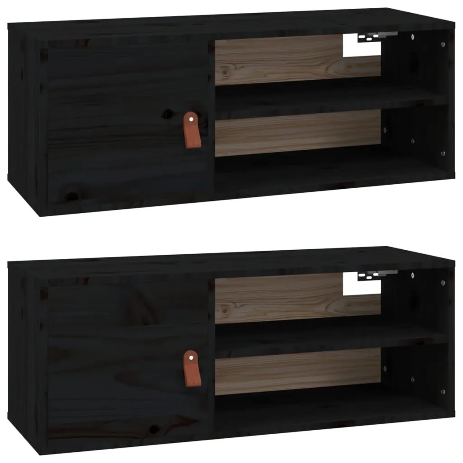 vidaXL Wandschränke 2 Stk Schwarz 80x30x30 cm Massivholz Kiefer 818394