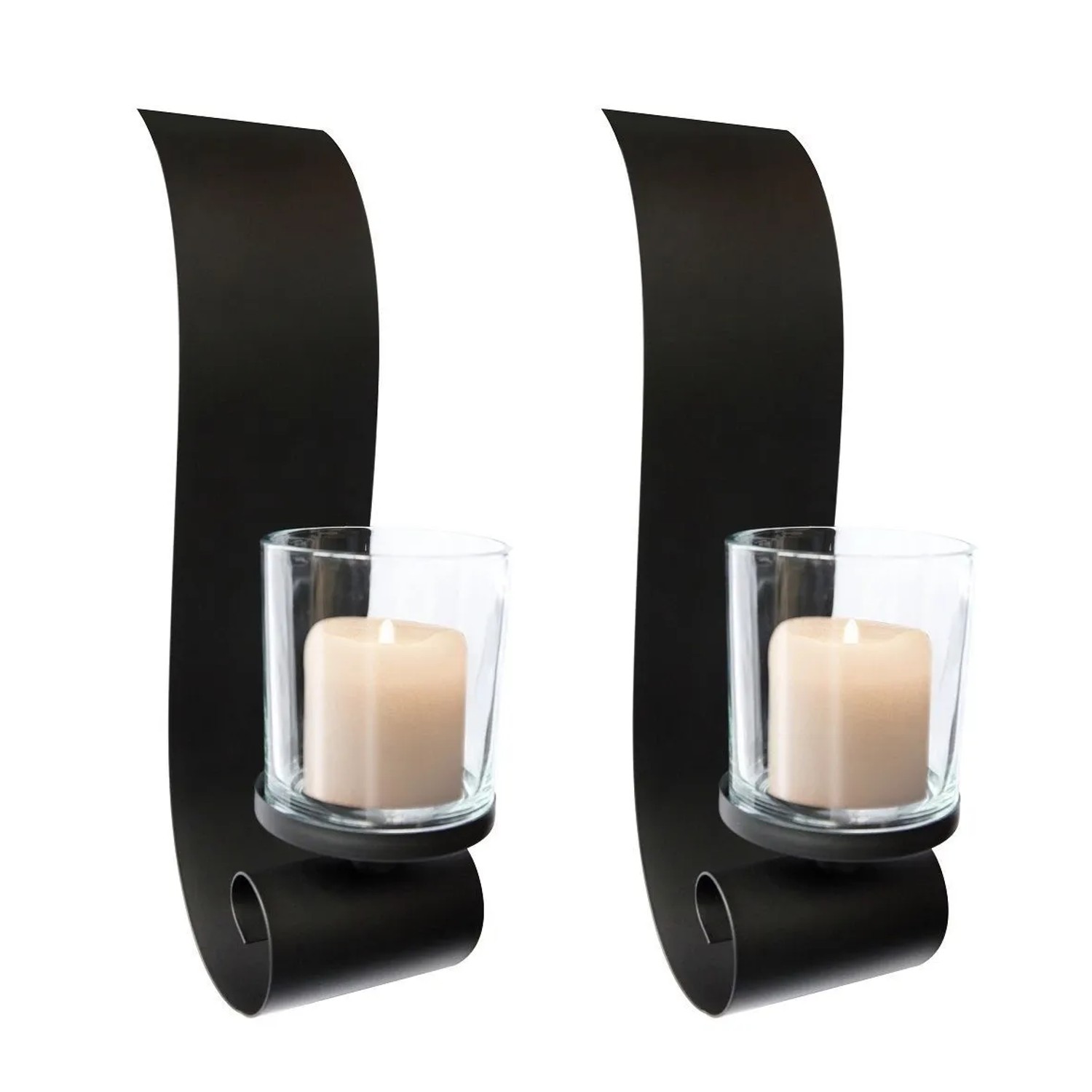 Lex 2er Set Wandkerzenhalter Metall Kerzenhalter mit Glas Wanddeko Wandlicht Schwarz
