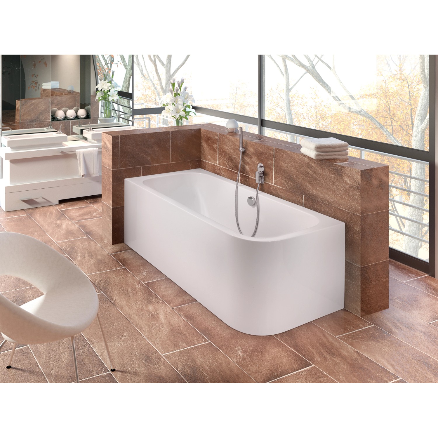 Weißer Ottofond Whirlpool Spirit mit Silentsystem, 180x80 cm, eingebaut in modernem Badezimmer.