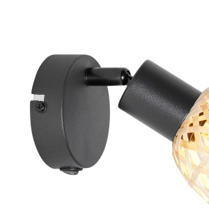 Schwarzer QAZQA Wandspot Rayan mit Bambusschirm, orientalische Lampe für Flur & Schlafzimmer.