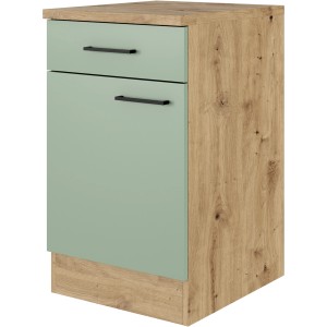 Flex-Well Unterschrank Cara, 50 cm, Schilfgrün/Artisan Eiche, mit Schublade und Tür.