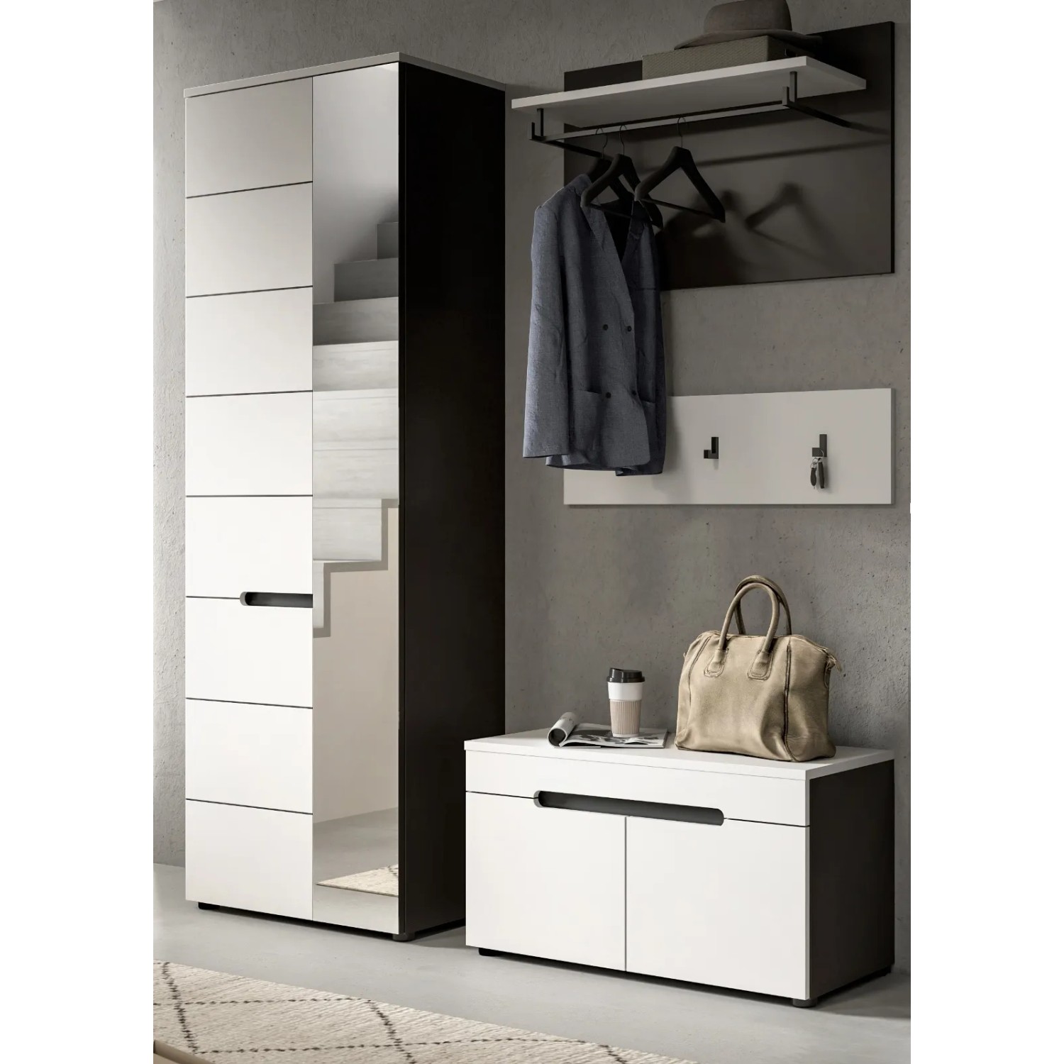 Inn.Furn Garderoben-Set 4-teilig in Weiß und Grau 160 cm Cooper_3