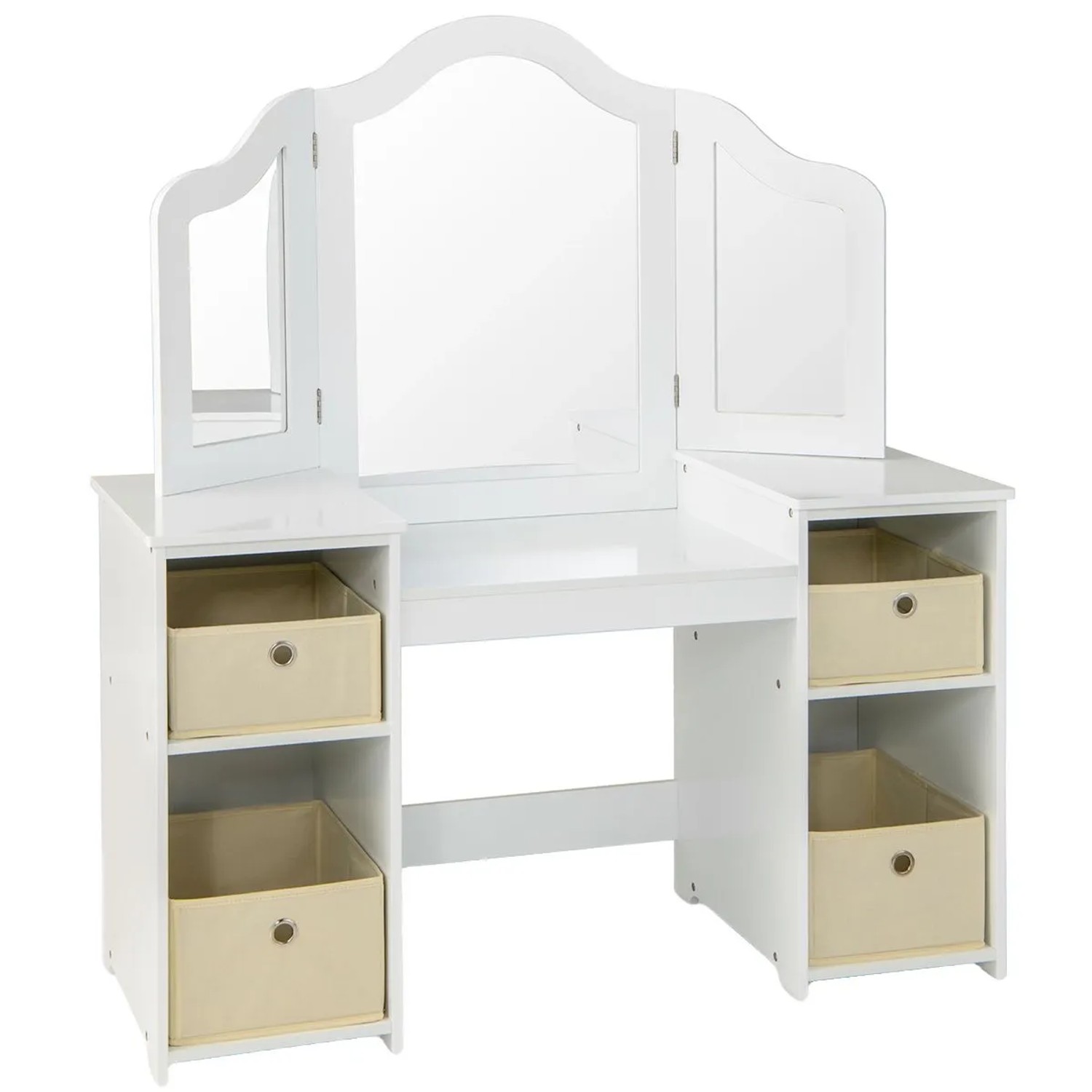 Costway Kinder Schminktisch 2 In 1 mit Spiegel & Aufbewahrungsboxen Weiß günstig online kaufen