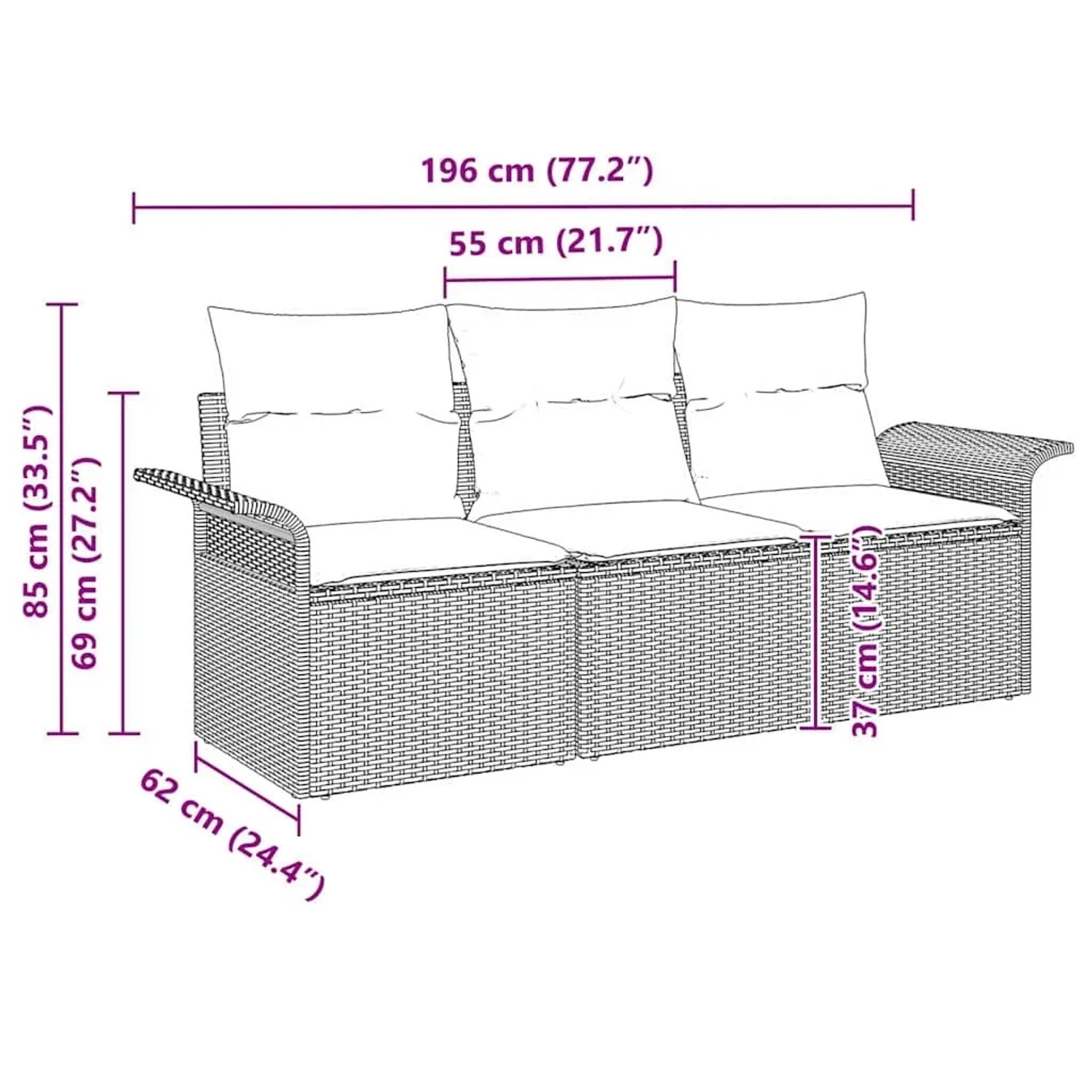 Beiges 3-tlg. vidaXL Garten-Sofa-Set aus Poly Rattan mit Kissen und Stauraum.