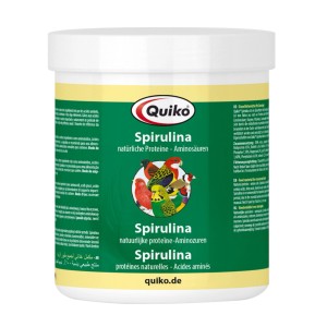 Quiko Spirulina Ergänzungsfutter für Ziervögel, proteinreich, 250g Dose.