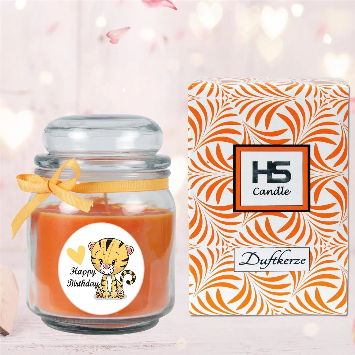 HS Candle Duftkerze Happy Birthday Tiger Honigmelone im Glas mit Geschenkverpackung.