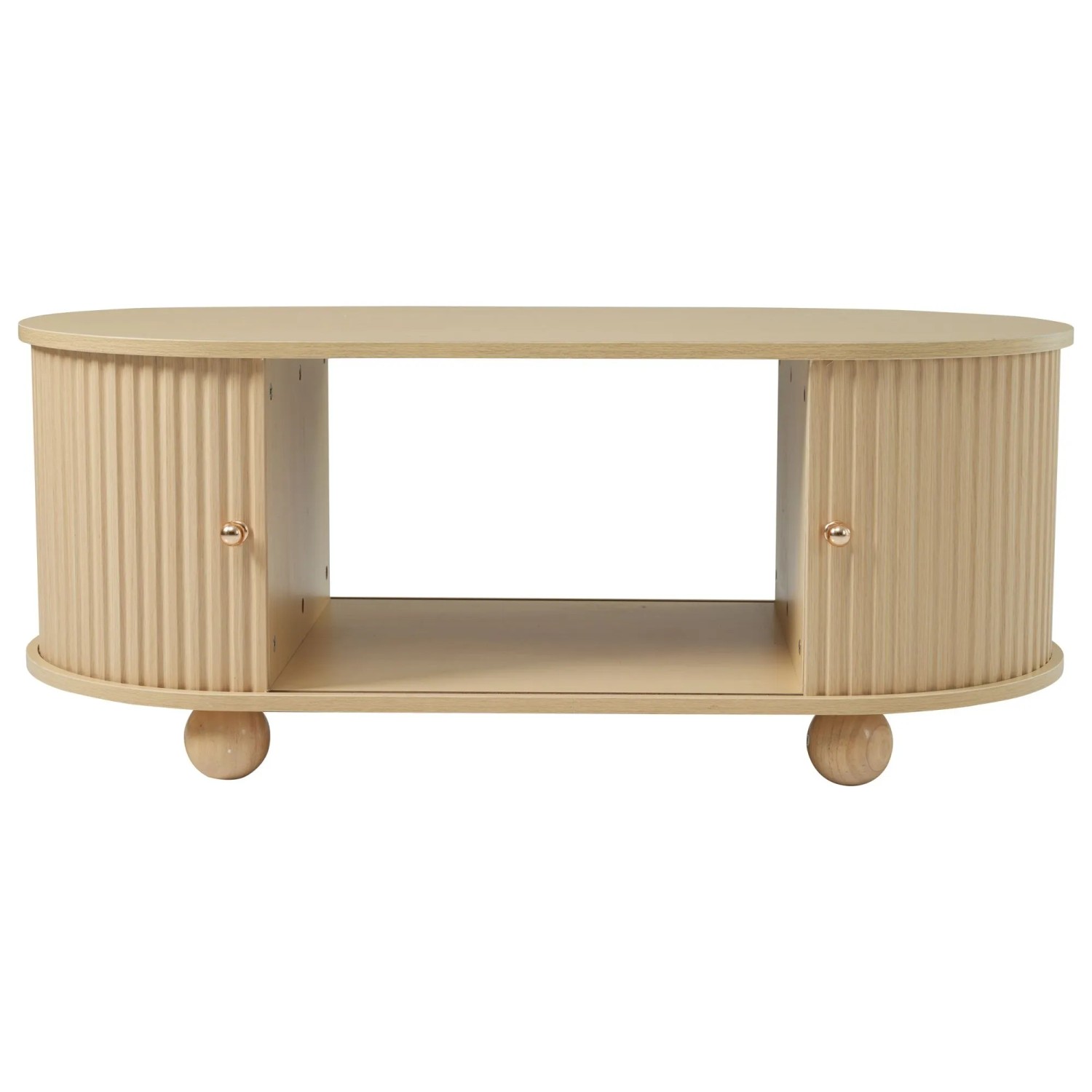 okwish Couchtisch mit Stauraum und 360 Grad Schiebetüren 100 × 50 cm Natur