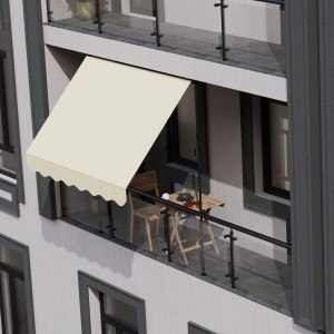Beige Juskys Klemmmarkise Kapstadt 350x120 cm am Balkon, Sonnenschutz ohne Bohren.