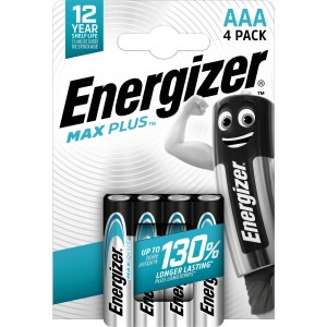 4er-Pack Energizer Max Plus AAA Alkaline Batterien für Geräte mit hohem Energiebedarf.