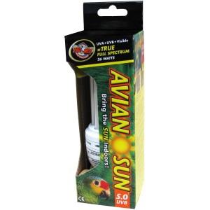Zoo Med Avian Sun 5.0 UVB Kompaktlampe 26W für Vögel, zur Unterstützung von Wachstum und Knochenerhalt.