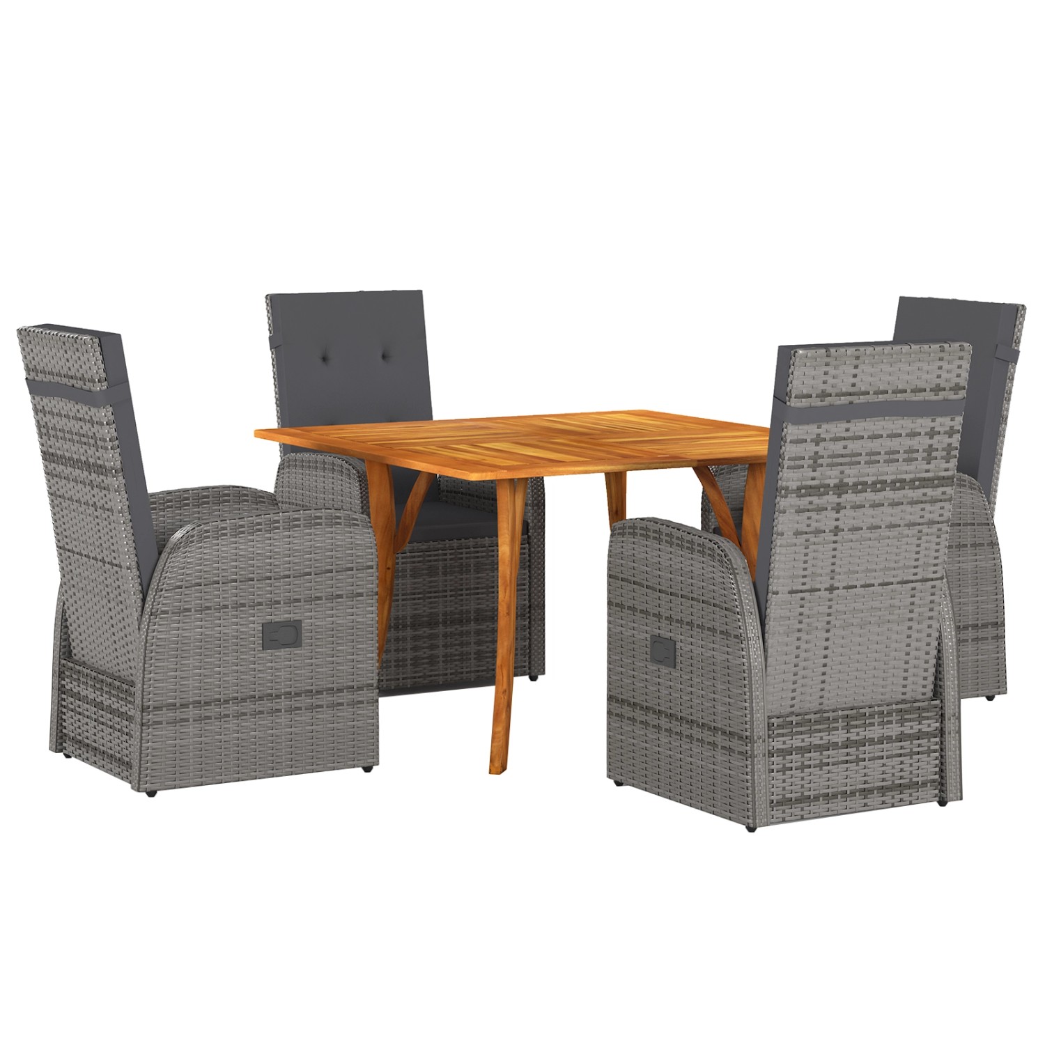 vidaXL 5-Teilige Garten-Essgruppe mit Kissen Grau Poly Rattan Akazie 317281 günstig online kaufen