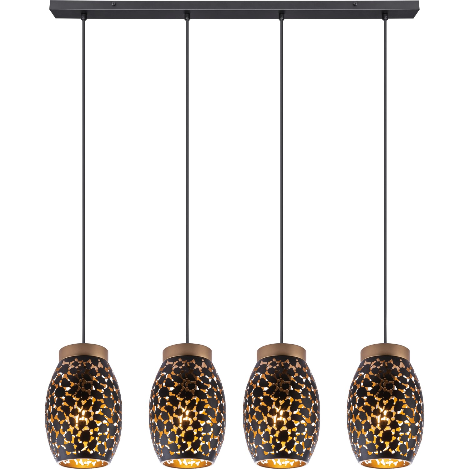 Goldfarbene Globo Pendelleuchte Narri, 4-flammig, modernes Design für Esszimmer und Wohnbereich.