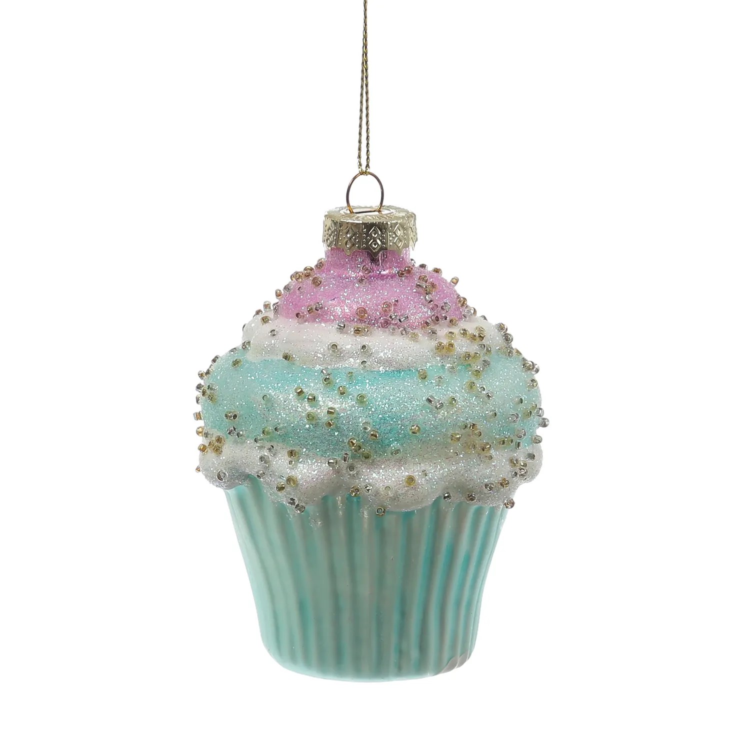 Marelida Cupcake Baumschmuck aus Glas, mit Zuckerperlen verziert.