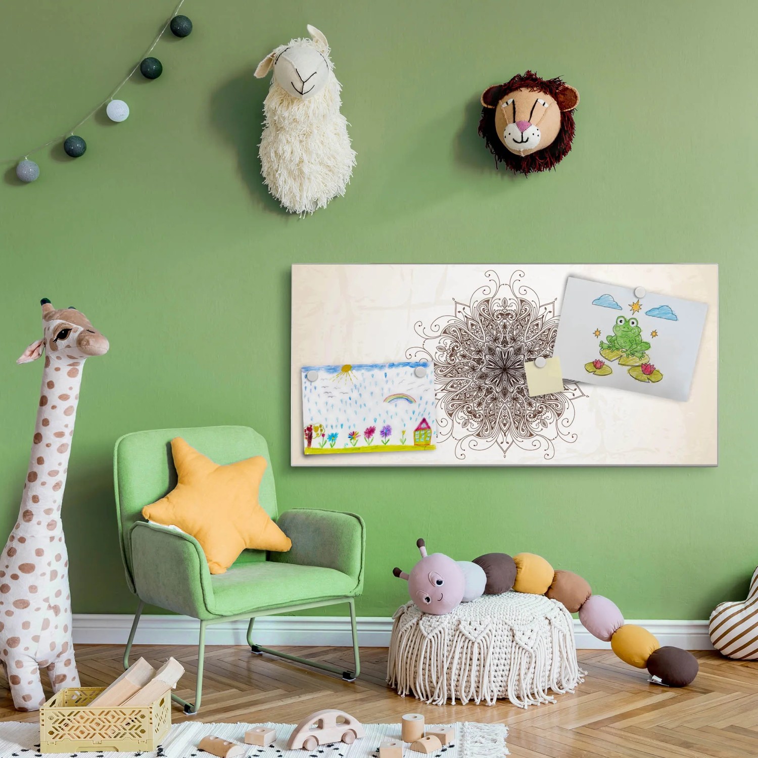 Banjado Magnettafel 78x37cm mit Mehendi Motiv im Kinderzimmer, inklusive Magnete.