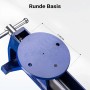 Blauer Wiltec Schraubstock mit runder Basisplatte, Ø 160 mm, für sichere Tischmontage.