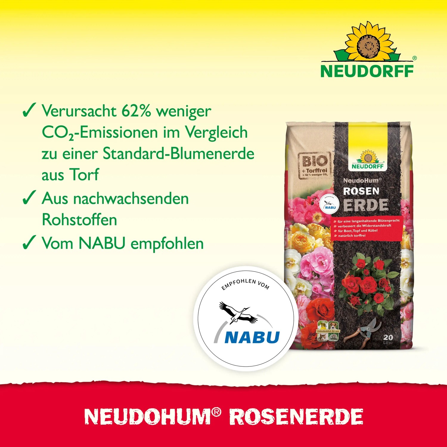 Sack Neudorff Neudohum Rosenerde, torffreie Erde für Rosen mit Mykorrhiza.