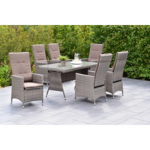 Merxx Valencia Gartenmöbel-Set, 13-teilig mit Tisch (150x80cm) und 6 verstellbaren Sesseln mit Kissen.