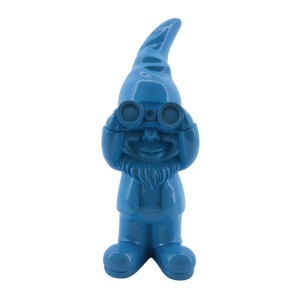 Deko-Figur Zwerg mit Fernglas, 38 cm, aus blauem Polyresin für Gartendekoration.