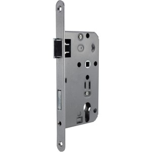 Zimmertür-Einsteckschloss, DIN links, silberfarben, für Profilzylinder geeignet.