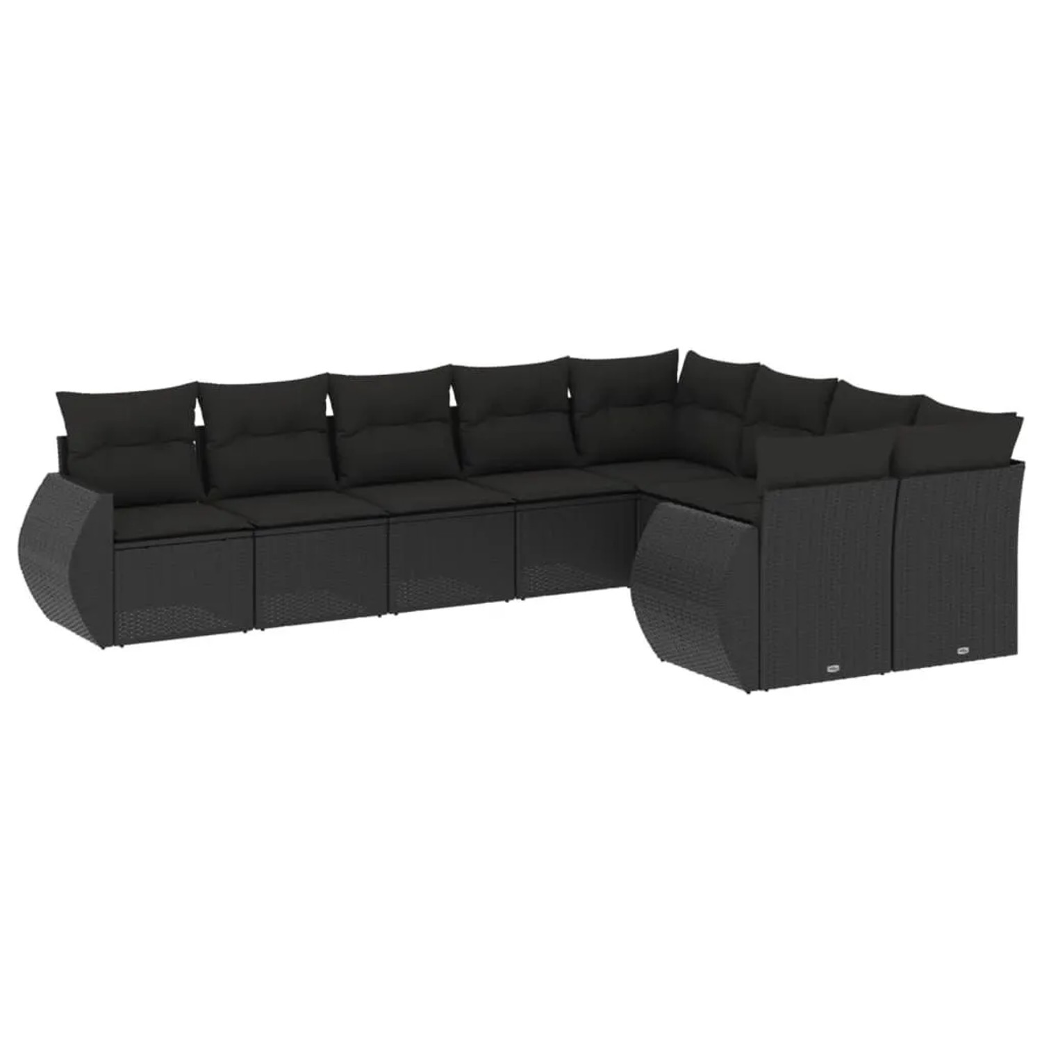 vidaXL 9-Tlg Garten-Sofagarnitur mit Kissen Schwarz Poly Rattan 3221834