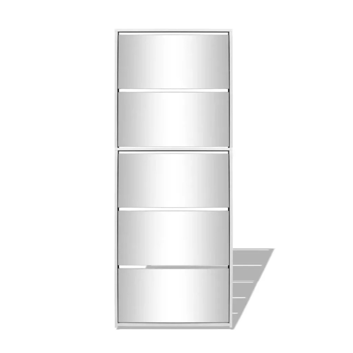 Weißer vidaXL Schuhschrank mit 5 Spiegelfächern. Schmale Schuhkommode für 15-20 Paar Schuhe.