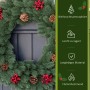 HOMCOM Tannenkranz, künstlich, grün, mit Tannenzapfen und roten Beeren, an dunkler Tür. 60 cm Weihnachtsdekoration.