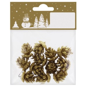 Mini-Zapfen, goldfarben, 12 Stück, aus Kunststoff, Weihnachtsdekoration.