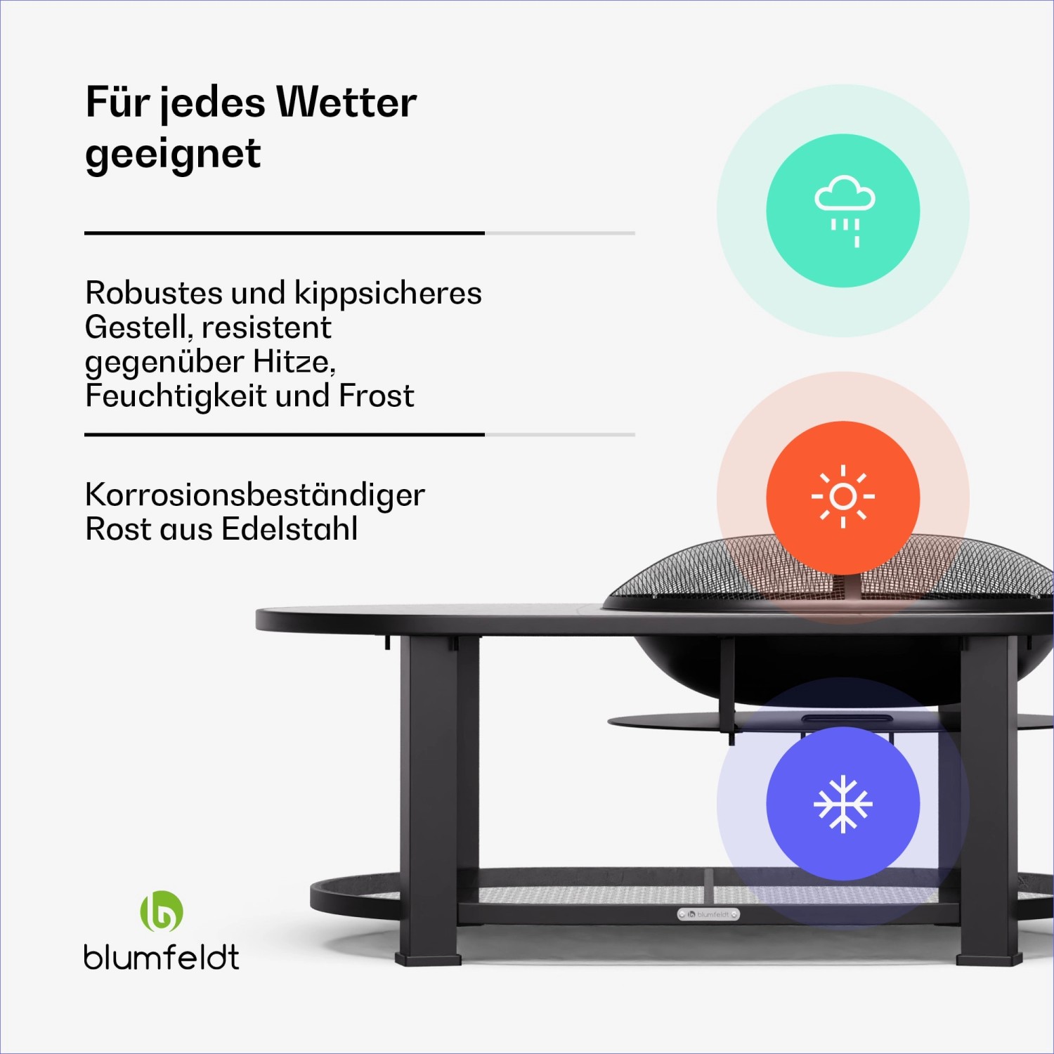 Blumfeldt Merano Circolo L Feuerschale mit Grillfunktion und Tisch, wetterfestes Design.