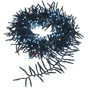 LED-Büschellichterkette, 250 kaltweiße LEDs, schwarzes Kabel, 6 m, für Innen- und Außenbereich.