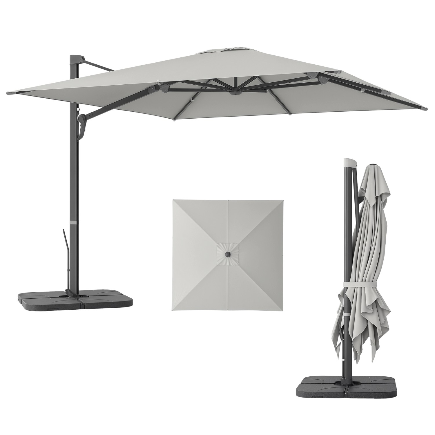 Outsunny Ampelschirm Polyester Aluminium 365L x 297B x 256H cm Hellgrau