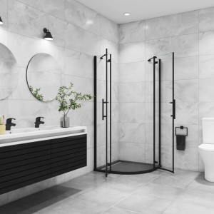 AICA Runddusche 90x90cm mit schwarzem Rahmen und 6mm ESG Sicherheitsglas in modernem Bad.