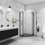 Schwarze AICA Runddusche 90x90 mit Duschabtrennung aus 6mm ESG Sicherheitsglas.