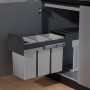Hailo Einbau-Mülleimer EB-X Trio 30 l im Unterschrank mit drei grauen Inneneimern.