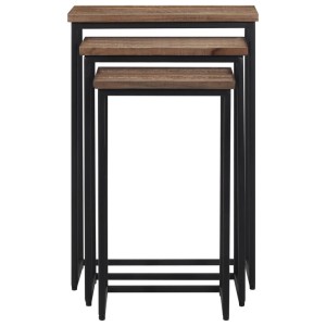 vidaXL Satztische, 3er Set, Teakholz massiv, grau/schwarz. Beistelltische im Nesting-Design.