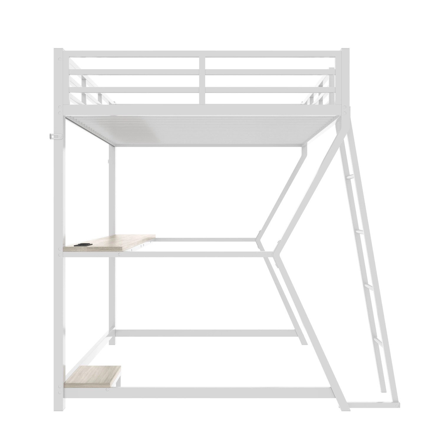 okwish Hochbett 90x200cm mit Schreibtisch und LED Leuchten Weiß ohne Matratze