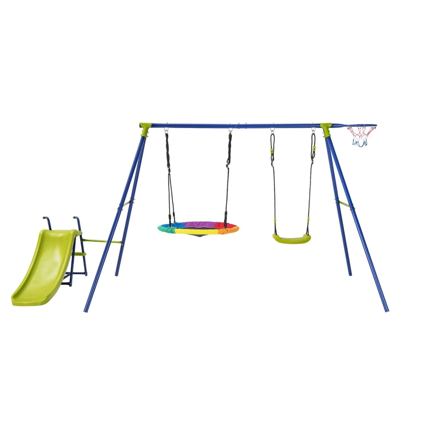 Costway 4-In-1-Schaukelset mit Schaukel Rutsche & Basketballkorb