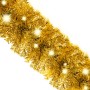Goldene Weihnachtsgirlande mit glitzernden Zweigen und leuchtenden LEDs. Festliche Weihnachtsdekoration.