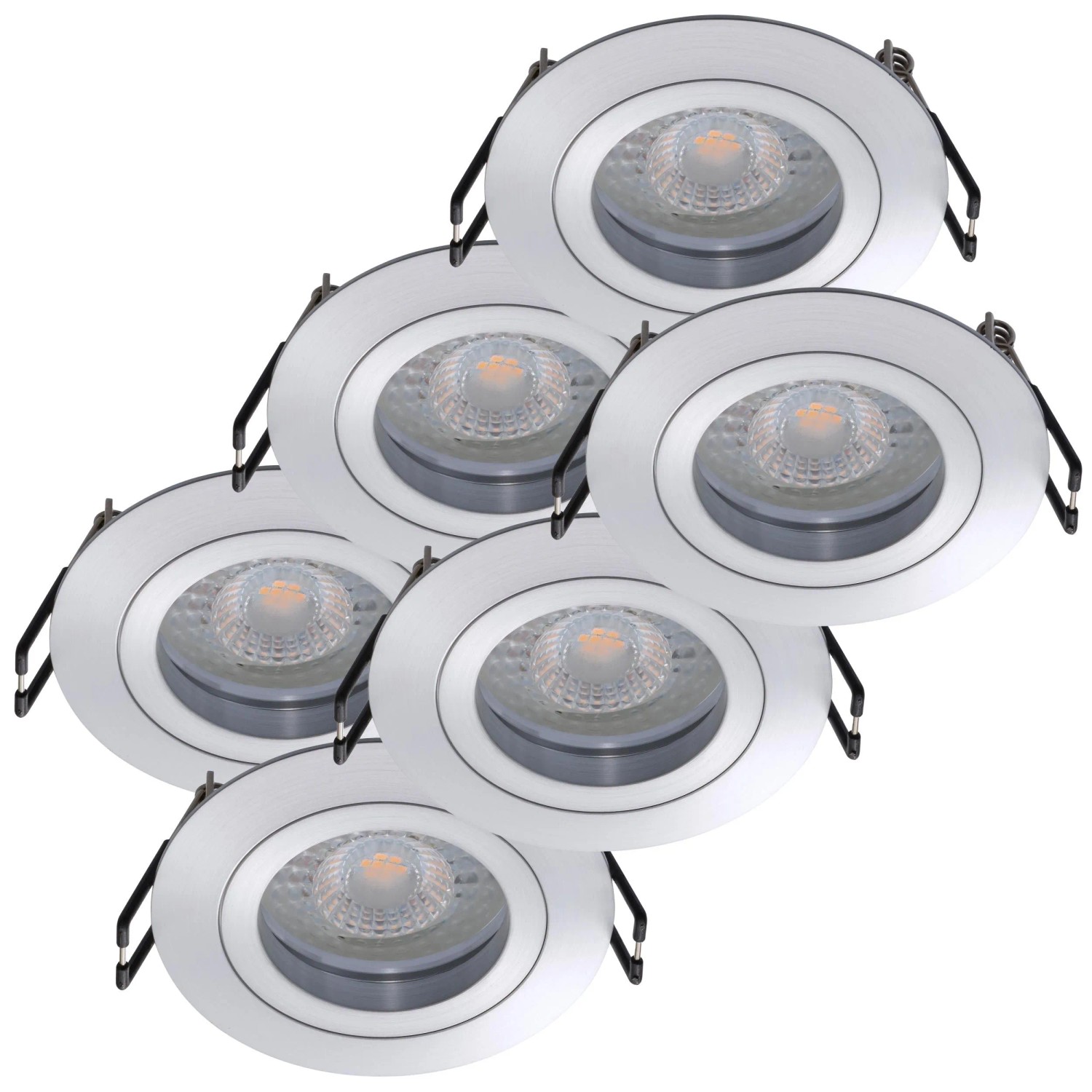 Oktaplex Lyon 6er Set LED-Spots Einbaustrahler Rund Lochmaß Ø 68mm Aluminium Gebürstet 4,8W 4000K Neutralweiß 230V