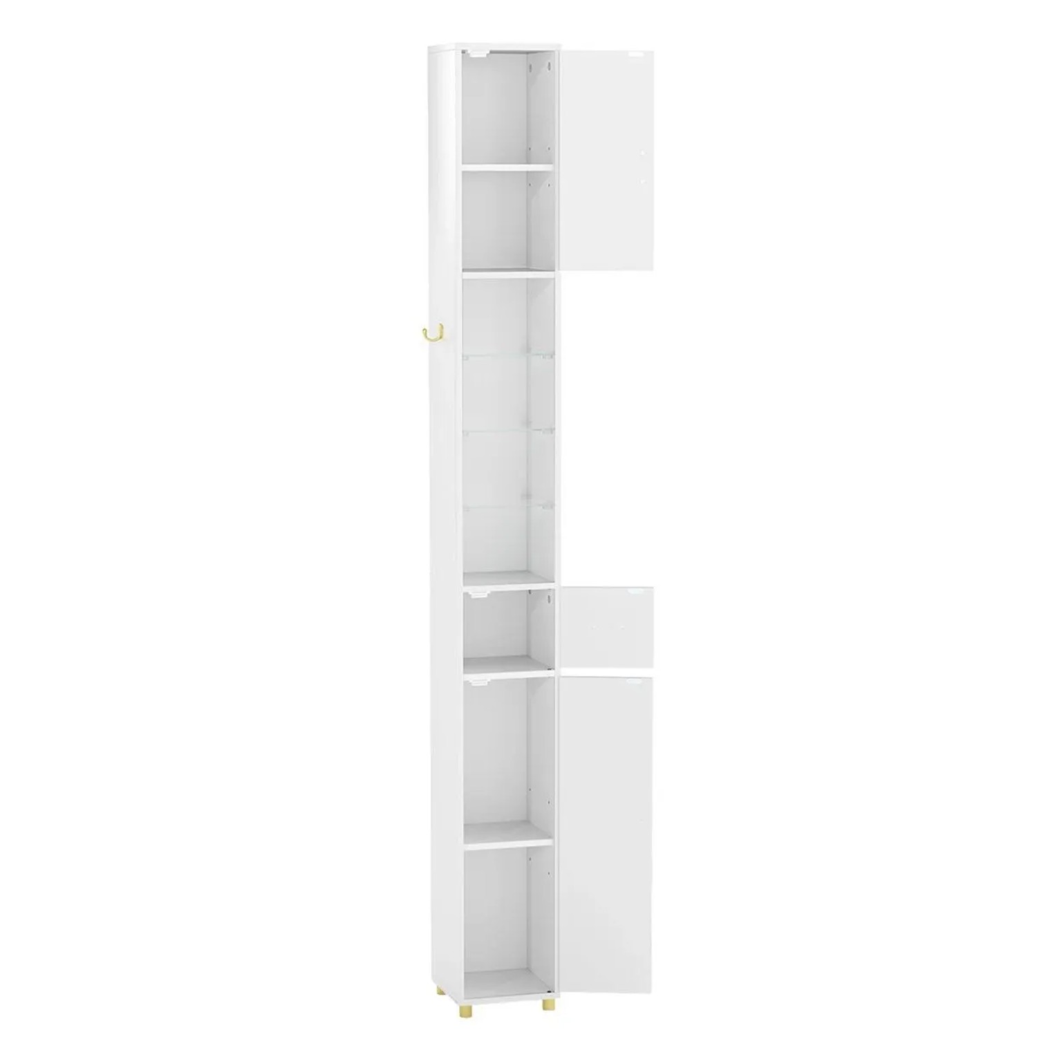 Costway Badschrank Hochschrank mit Beleuchtung & 3 Glasablagen Weiß
