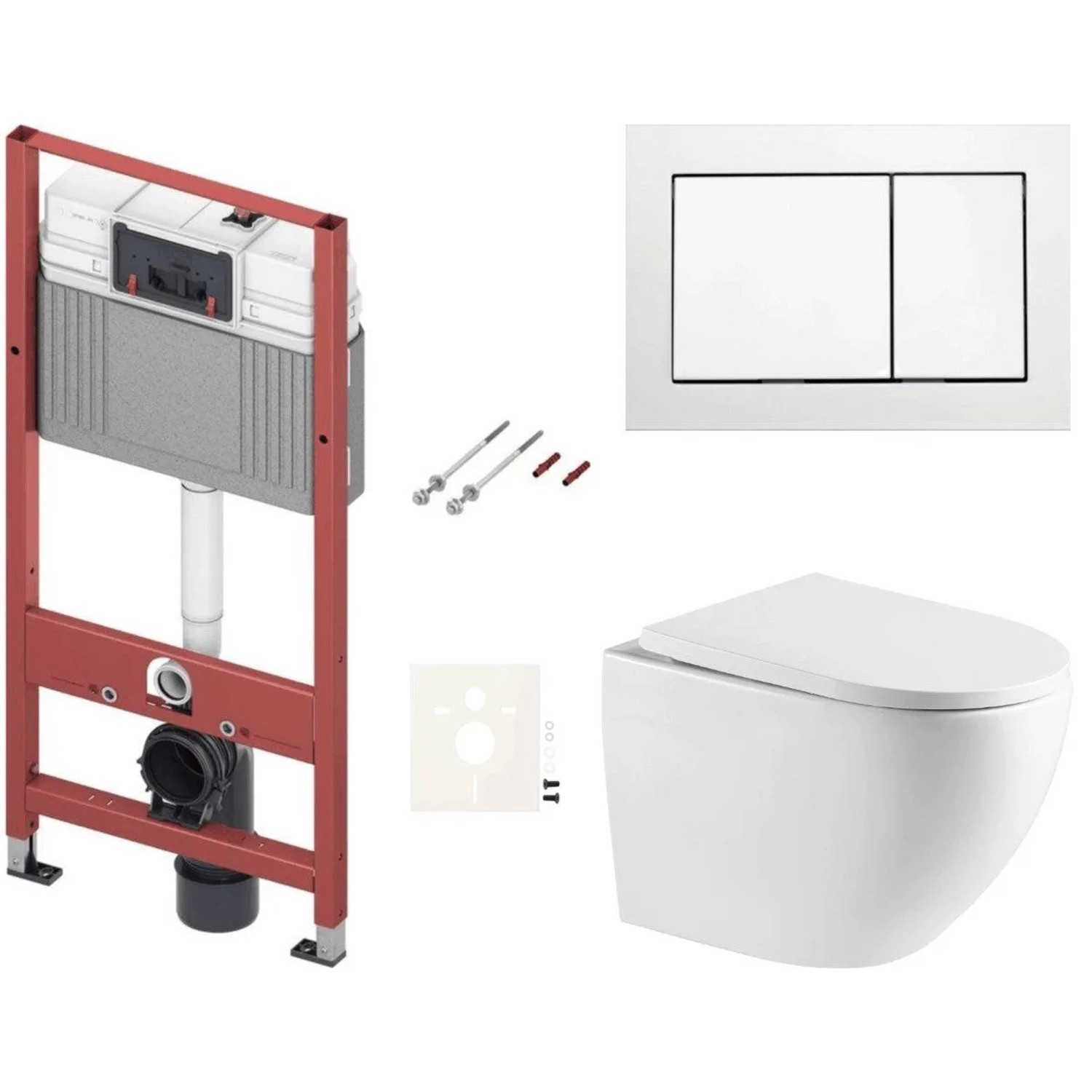Swiss Aqua Technologies Hänge-WC Wirbelspülung Set Inkl. WC-Sitz Absenkautomatik TECE Vorwandelement Betätigungsplatte Schallschutz Weiß