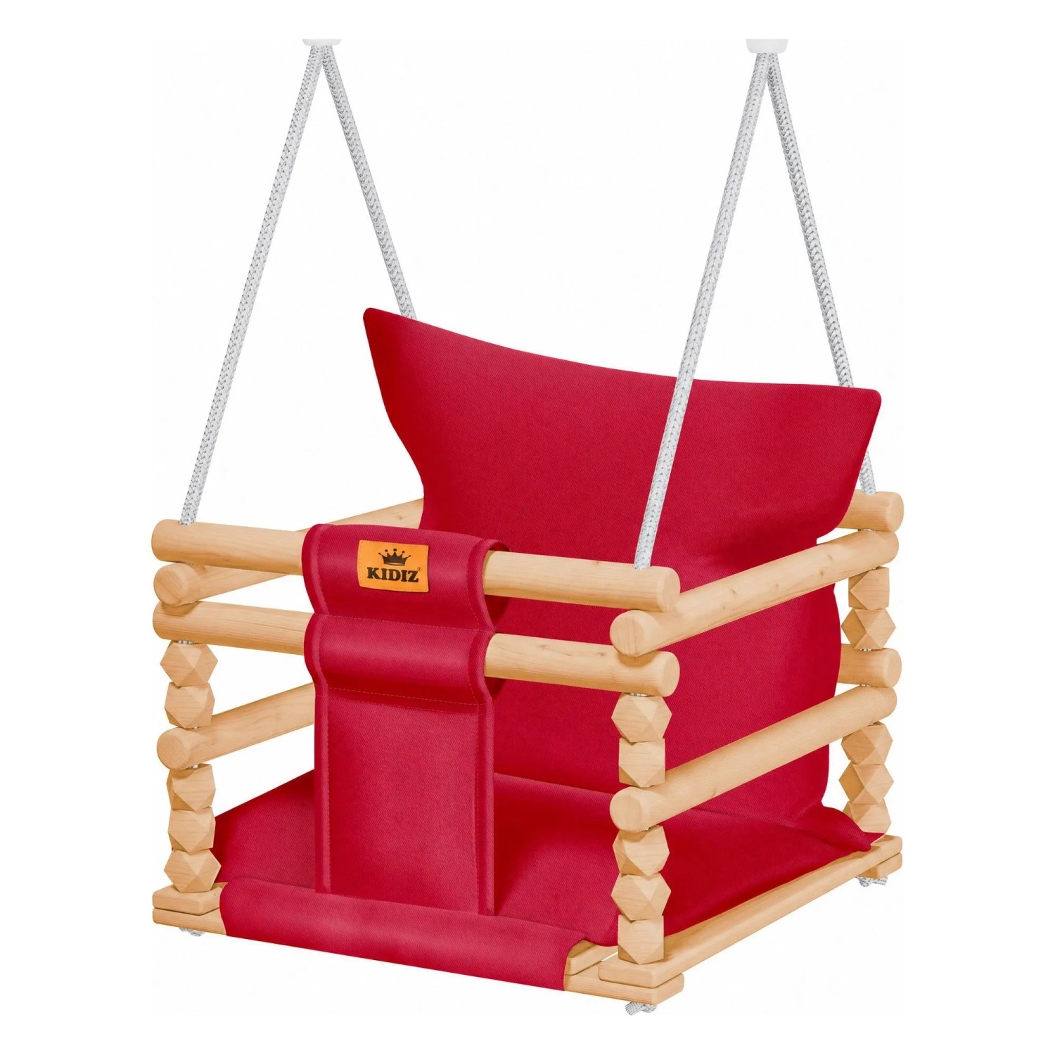KIDIZ Babyschaukel Holz mit Polsterung Anti-Kipp Bis 60 kg Bordeaux