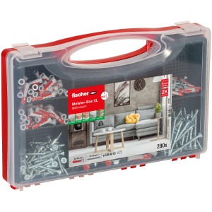 Fischer Meister-Box XL Wohnraum, 280-teiliges Dübel- und Schrauben-Set in transparenter Kunststoffbox.