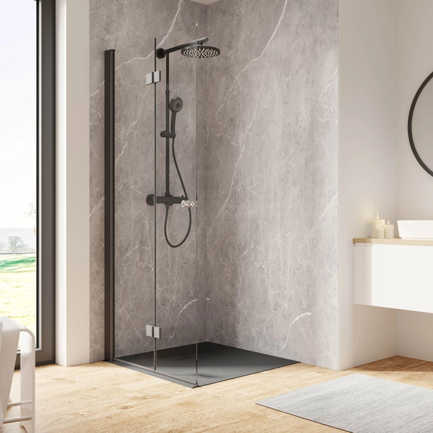 Schulte Duschkabine Walk In Drehfalttür Garant 2.0 Links 120x200 cm Mattschwarz