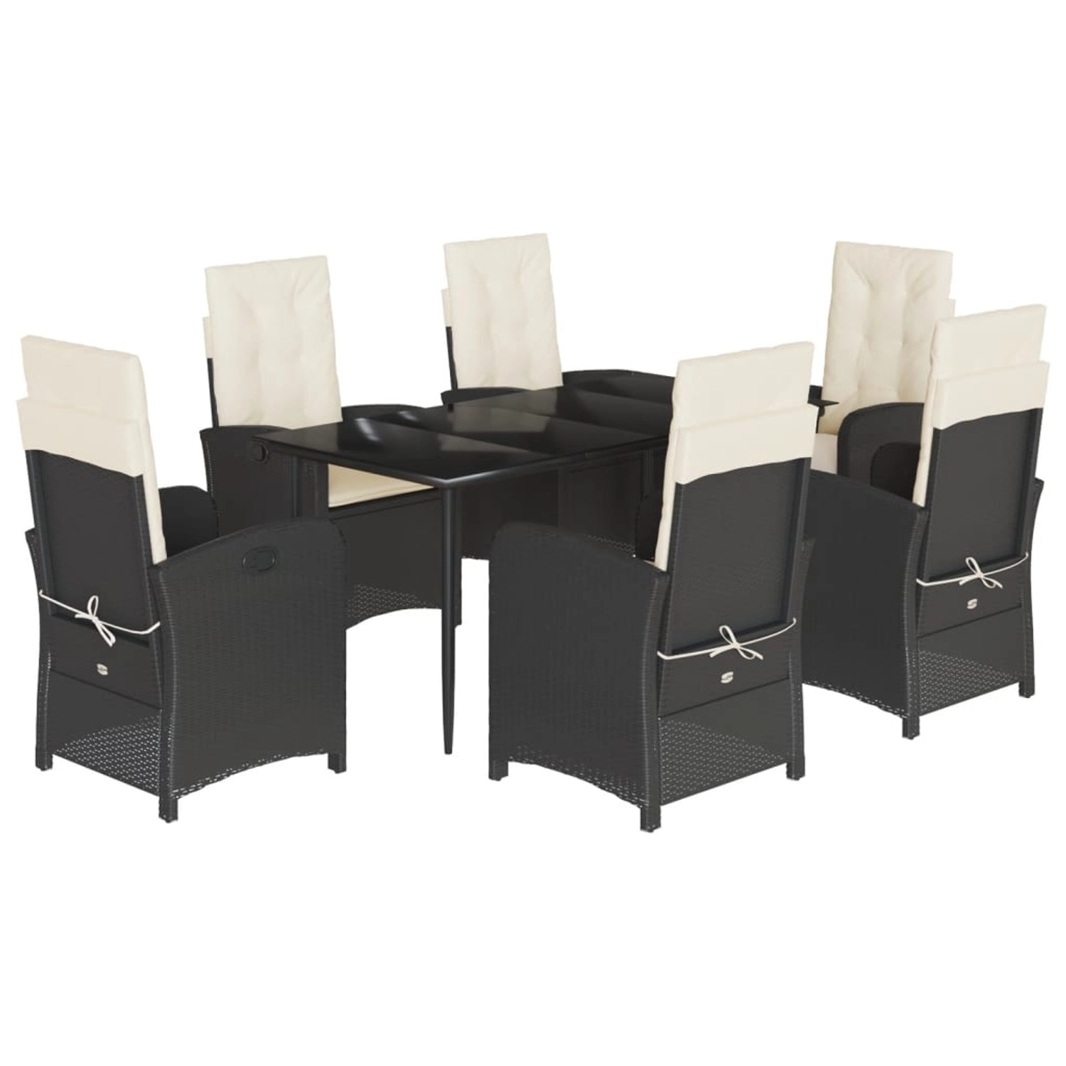 vidaXL 7-Tlg Garten-Essgruppe mit Kissen Schwarz Poly Rattan 3212296 günstig online kaufen