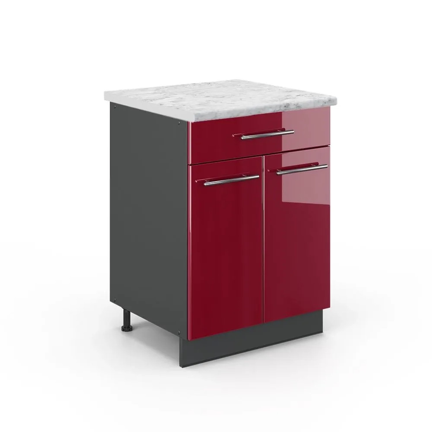 Vicco Küchenunterschrank Fame-Line Bordeaux Hochglanz Anthrazit 60 cm mit Schublade AP Marmor