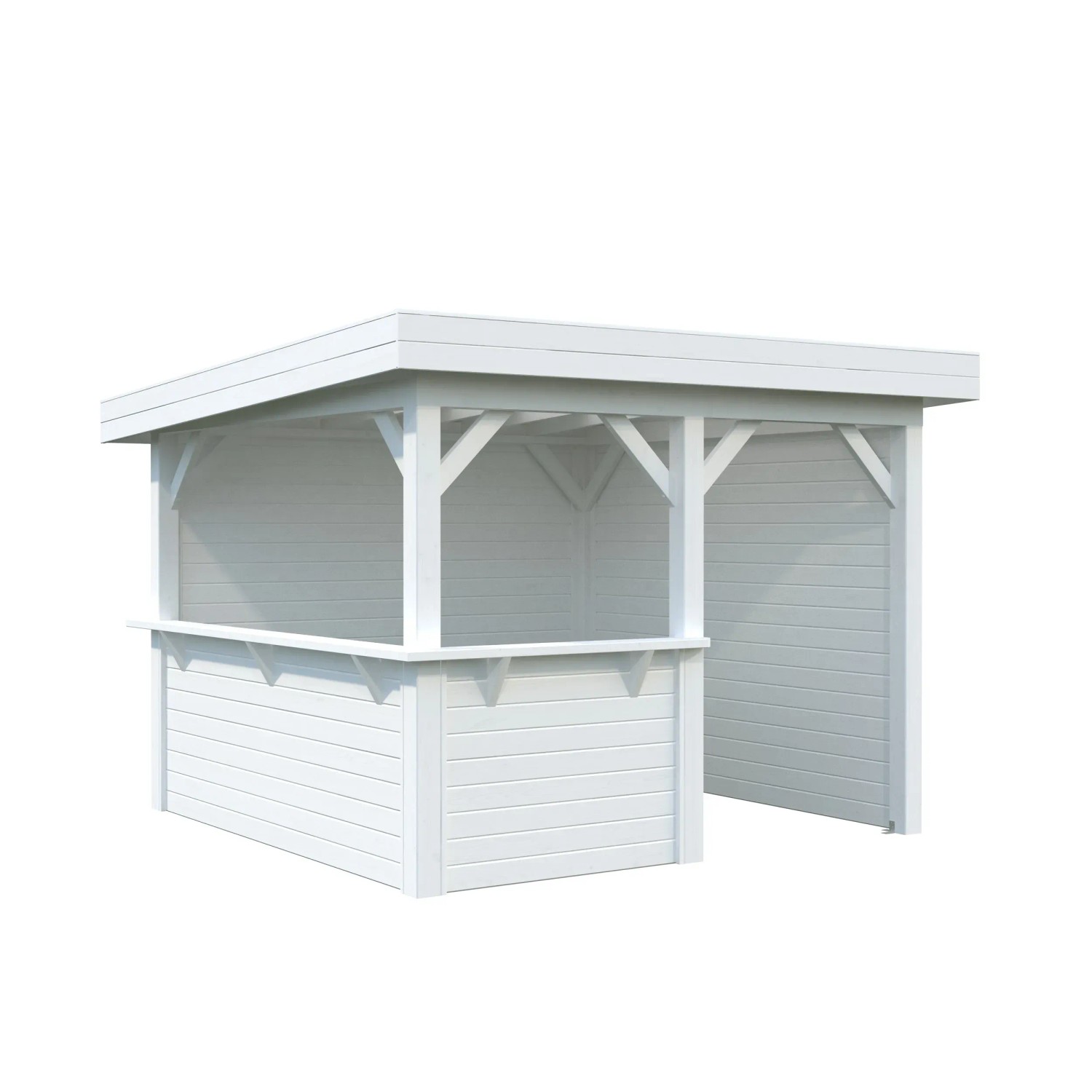 Palmako Pavillon Lenna Set 303, 300x300 cm, weiß lackiert, mit Ecktresen und zwei Wänden.
