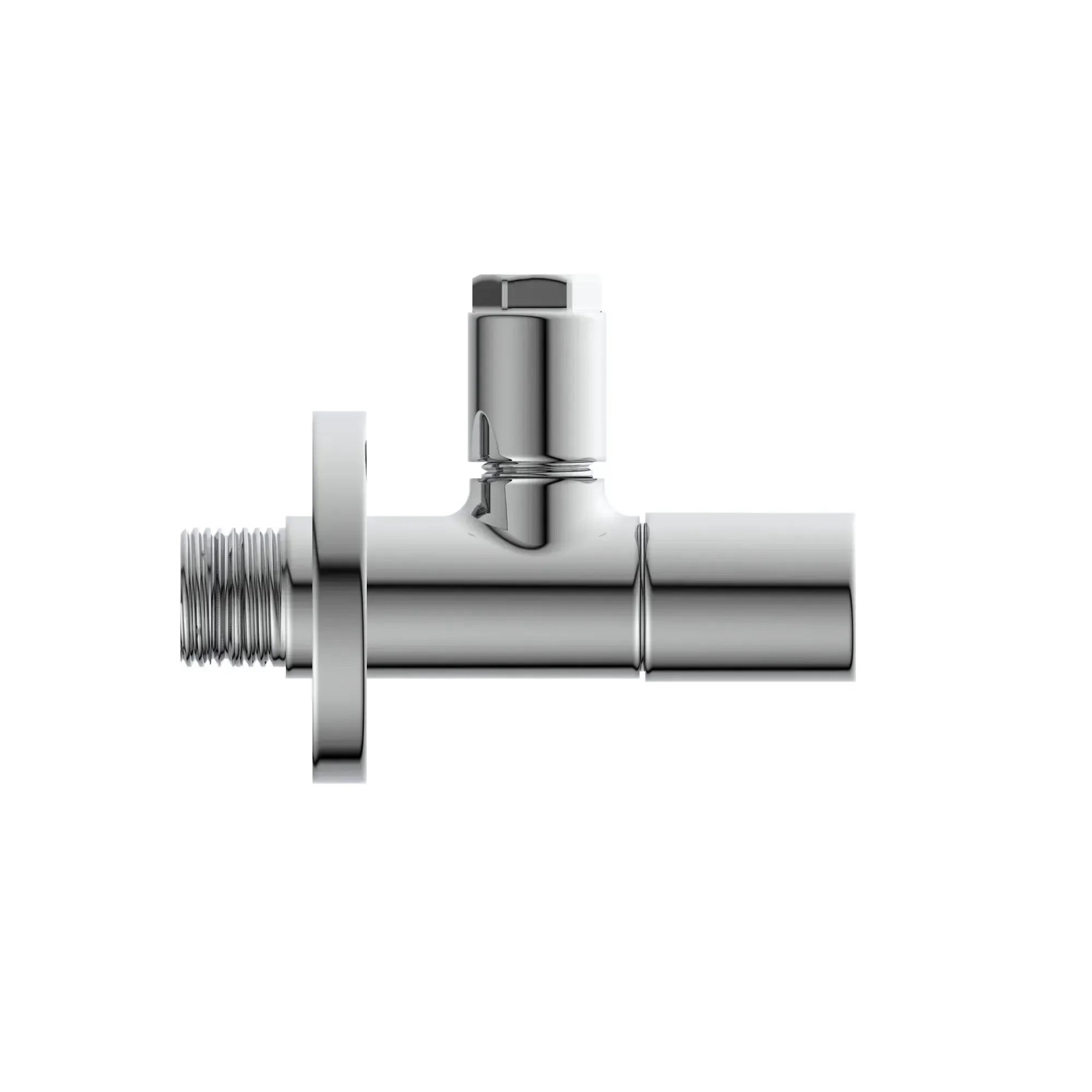 Kirchhoff Eckventil DEV-1WK, 21 mm, verchromt, mit Rosette für Sanitärinstallation.